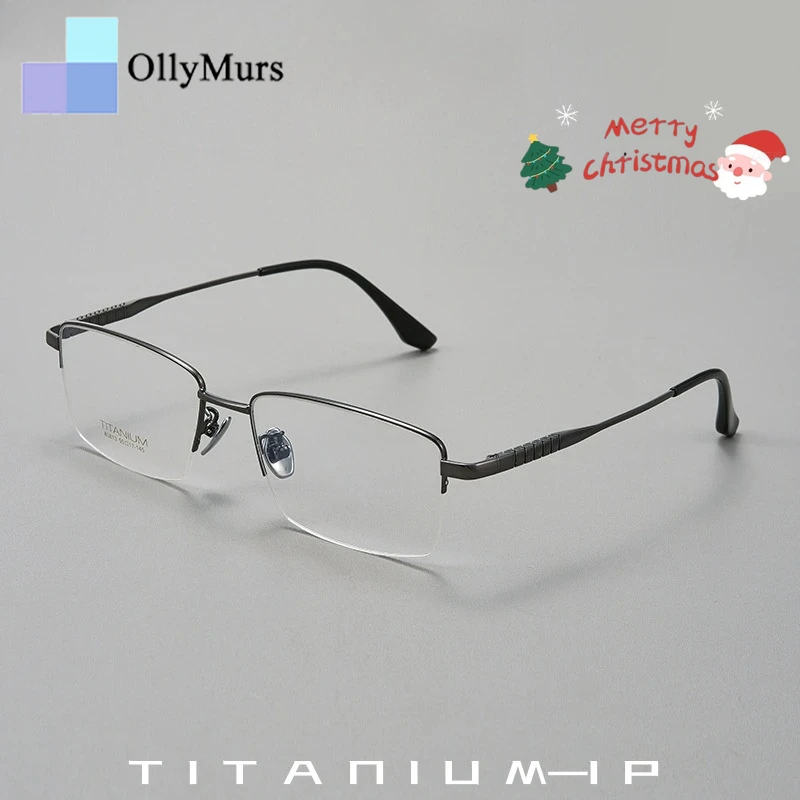 

OLLYMURS Бизнес Полуоправа из чистого титана, качественные мужские очки по рецепту, ультралегкие модные квадратные оптические очки в стиле ретро