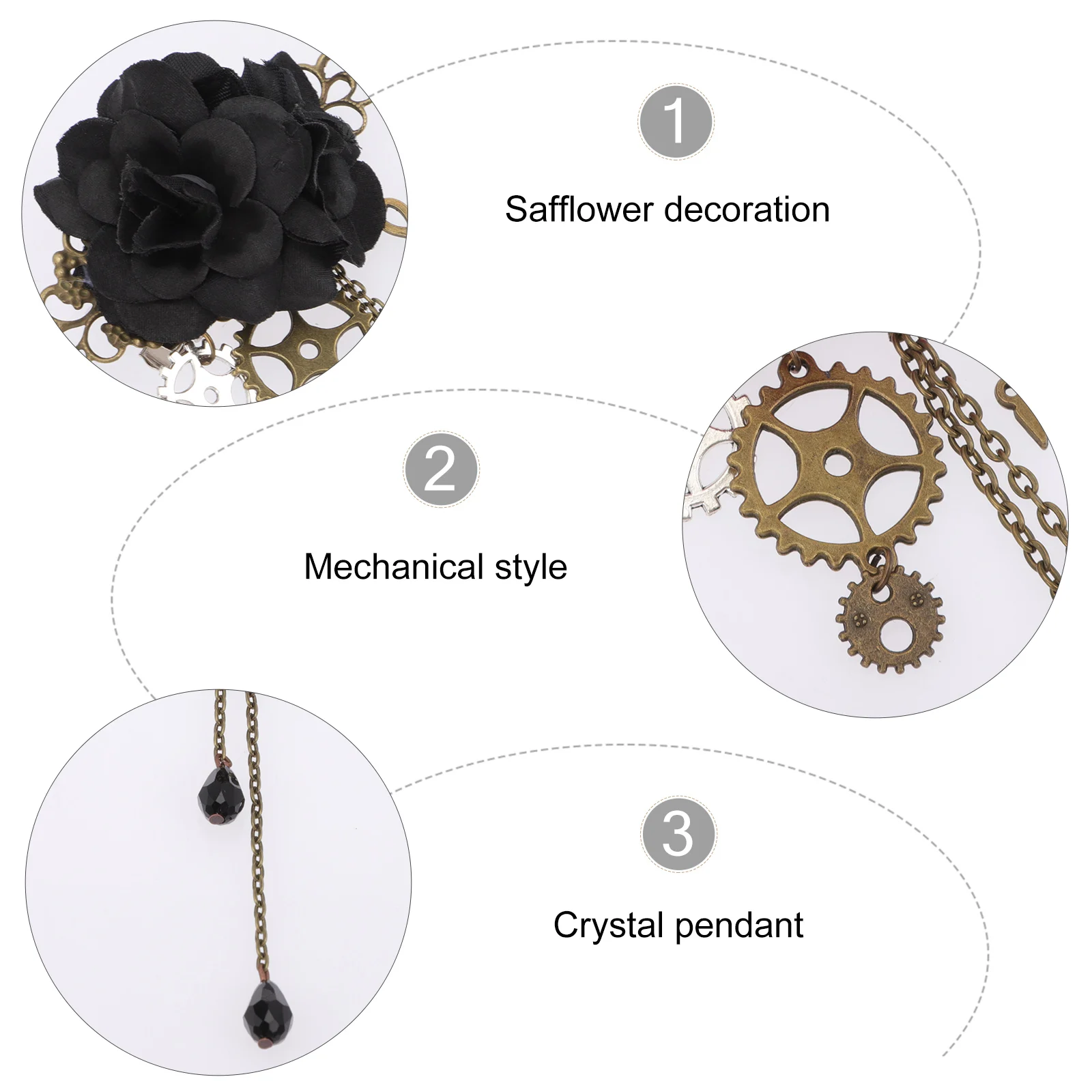 

Mechanical Gear Hair Clip Gothic Rose Tassel Hairpins for Girls Wedding Party Photography Cosplay Elegant Design Long