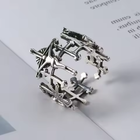 Retro Silver Color Jesus Cross Adjustable Ring for Women Fashion Vintage Men Finger Opening Ring Punk Party JewelryGiftwholesale