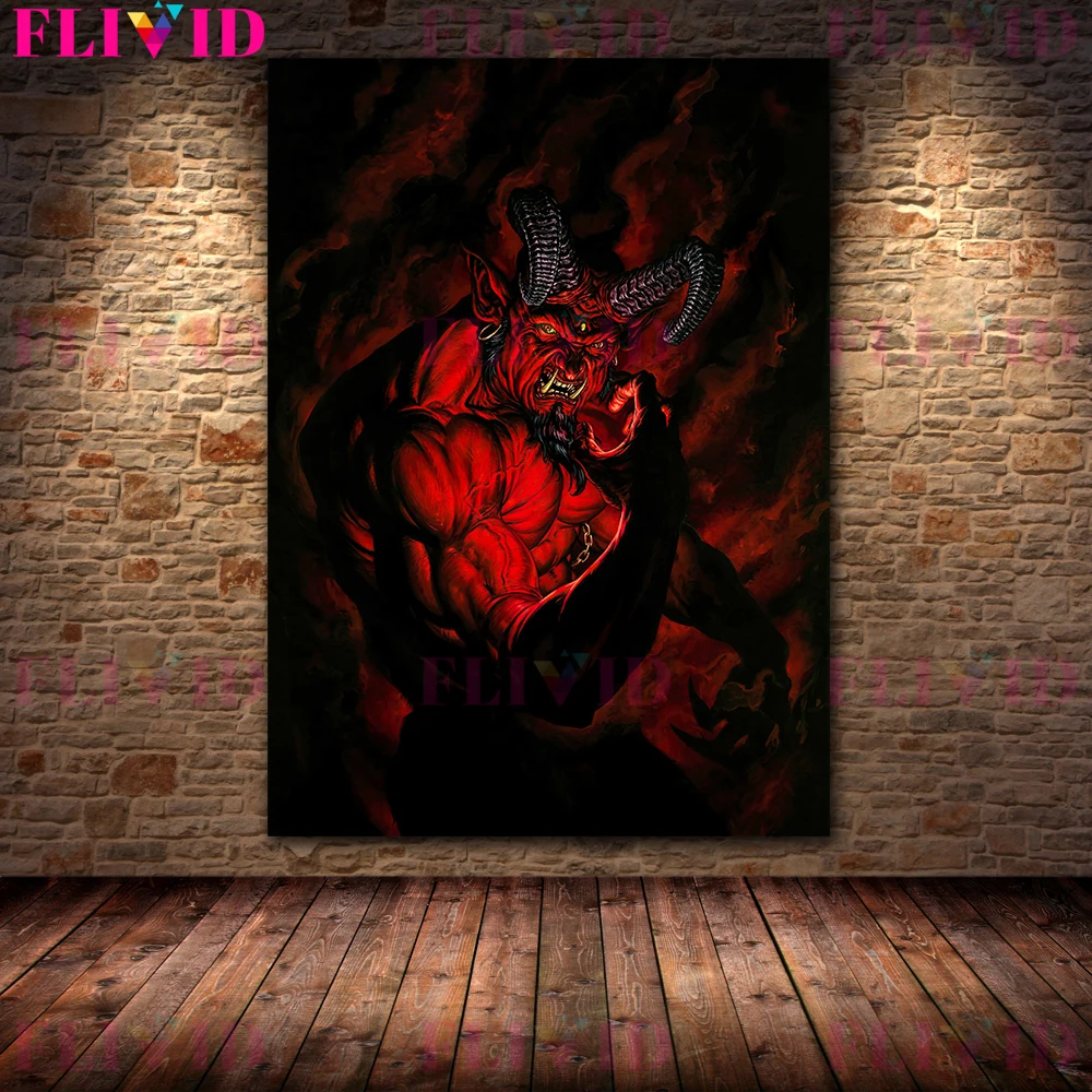 Ghoul And Demons In The Dark,Vintage Wall Art Canvas Painting Undead War Horse & Three Headed Demon Bird Art Poster Print Decor