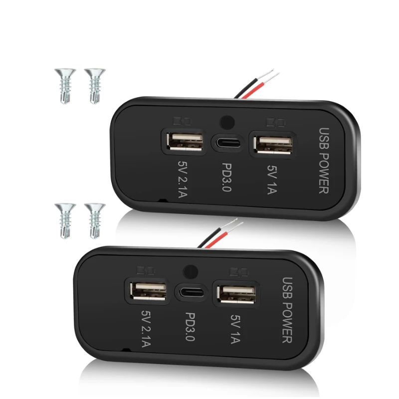 3 Ports 12V RV USB Outlet 45.5W, PD3.0 Type-C Quick Charge Car Socket Charger Adapter for RV Marine Boat Bus ATV Motorcycle