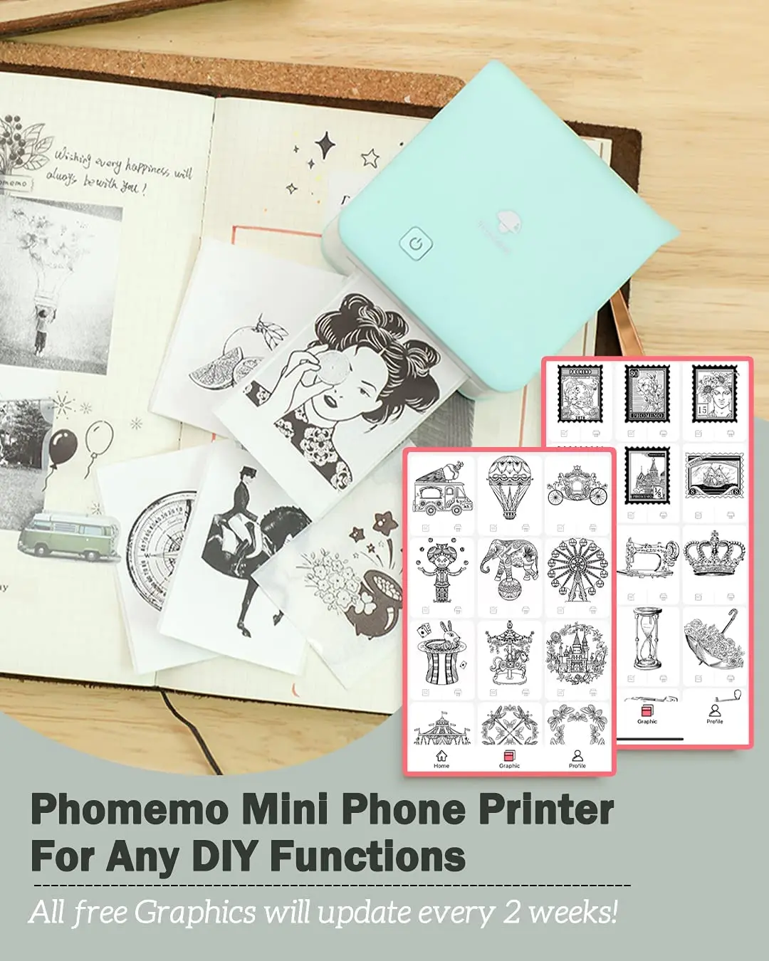 Phomemo M02Pro Wireless Printer 304dpi Thermal Sticker Printer Bluetooth-Compatible Anime Photo Impresora Fit for iOS&Android