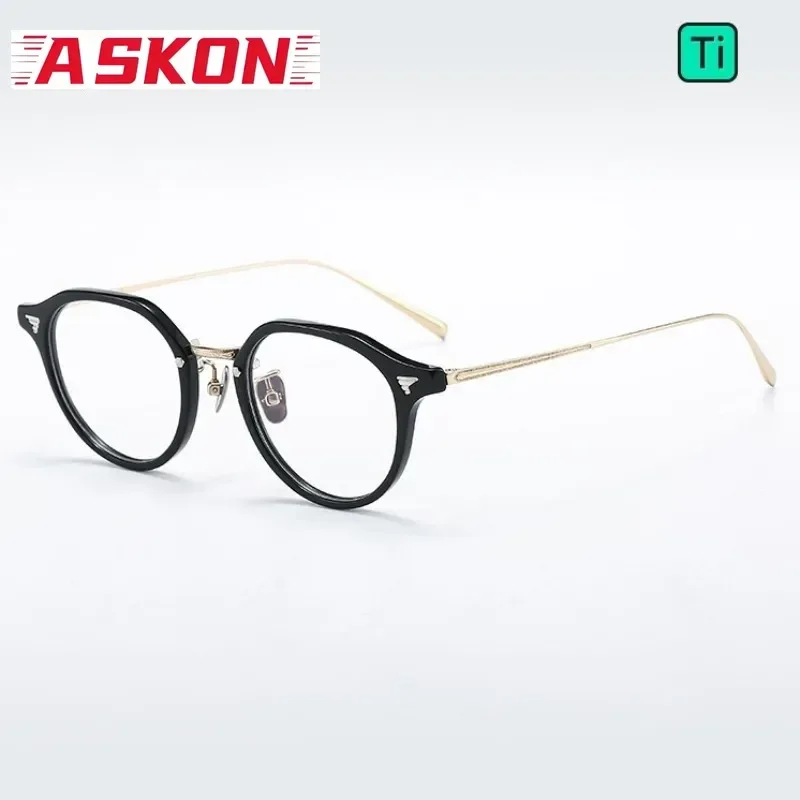 ASKON 2026 Black Titanium Glasses Frame Man High Quality Polygon Eyeglasses Frames Men Reading Fashion Women Myopia Prescription
