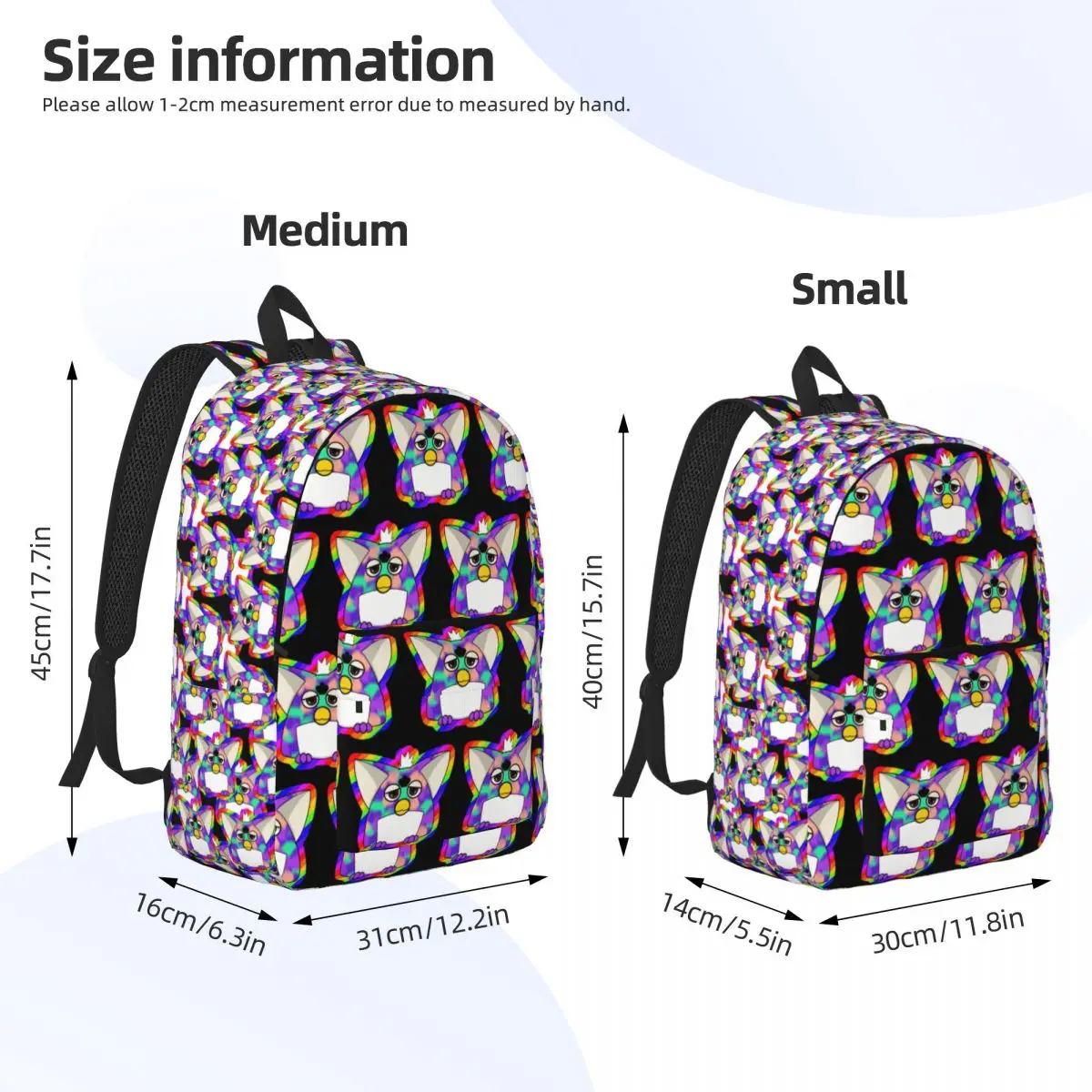 Gay Tye Dye Furby Relaxed Fit Backpack Daypack Large Capacity Boys Girls BookBag School Bag Shoulder Bags for Men Women