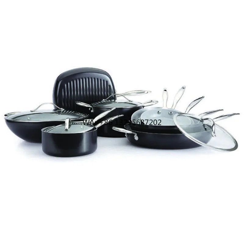 Juego de utensilios de cocina de aleación de aluminio de 18 piezas de alta calidad, diseño clásico, revestimiento antiadherente de cerámica negra con mango Inox