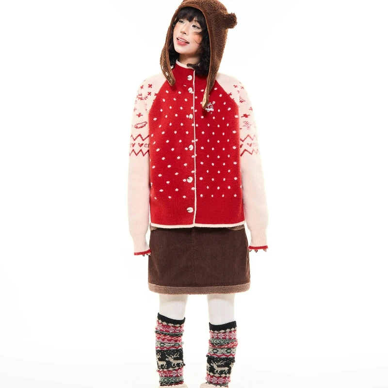 عيد الميلاد ندفة الثلج البولكا نقطة محبوك سترة المرأة 2025 شتاء جديد فضفاض رقيقة تنوعا جو سترة جاكيتات السيدات #4