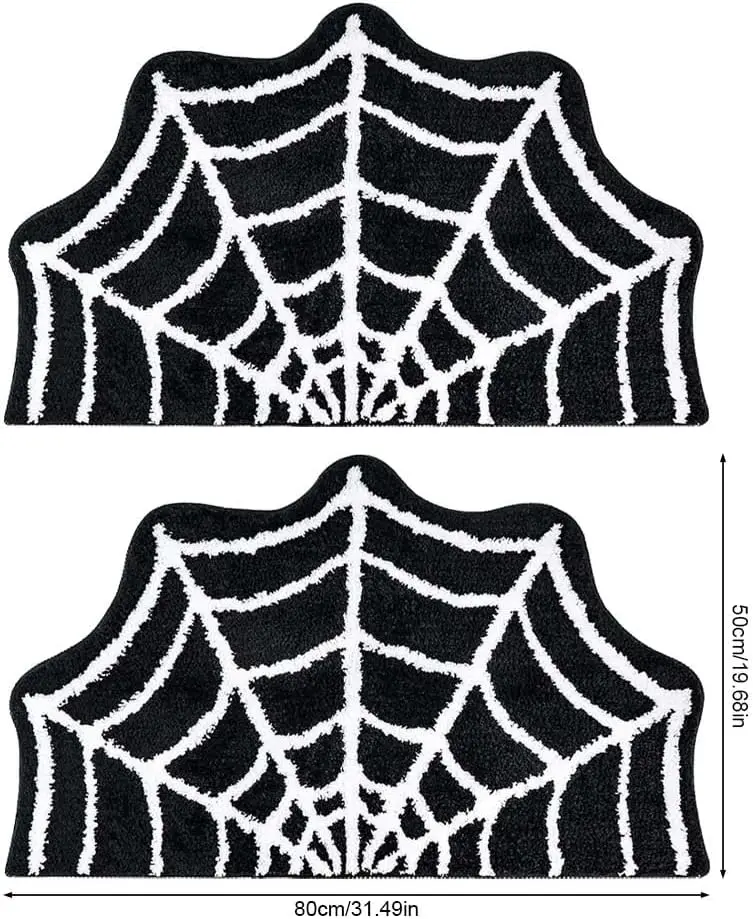 2 Pack Spider Web Bath Mat, 31‘’×20‘’ Halloween Decor Spider Web Rugs, Non-Slip Tufted Mats for Halloween Decor for Front Door,