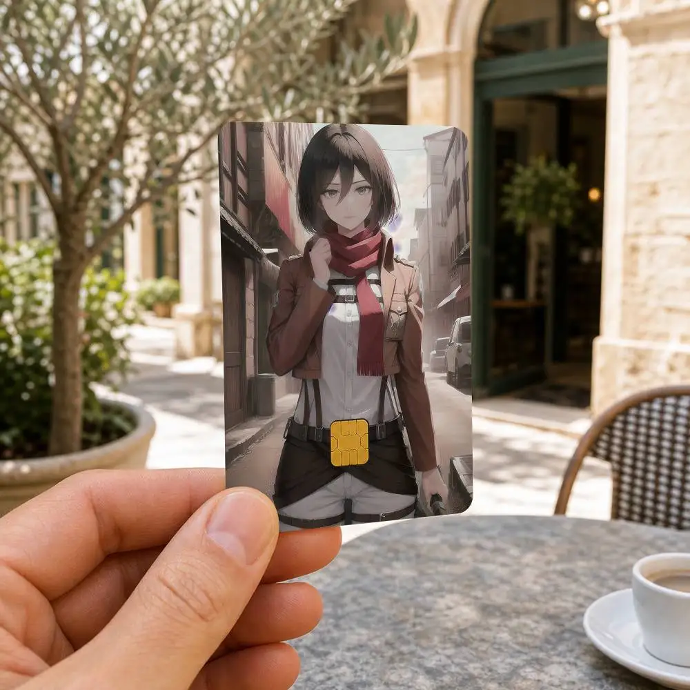 Anime Mikasa Ackerman Waterproof Bank Card Sticker Skin for Credit Debit Chip Cards Decorative Cover Film