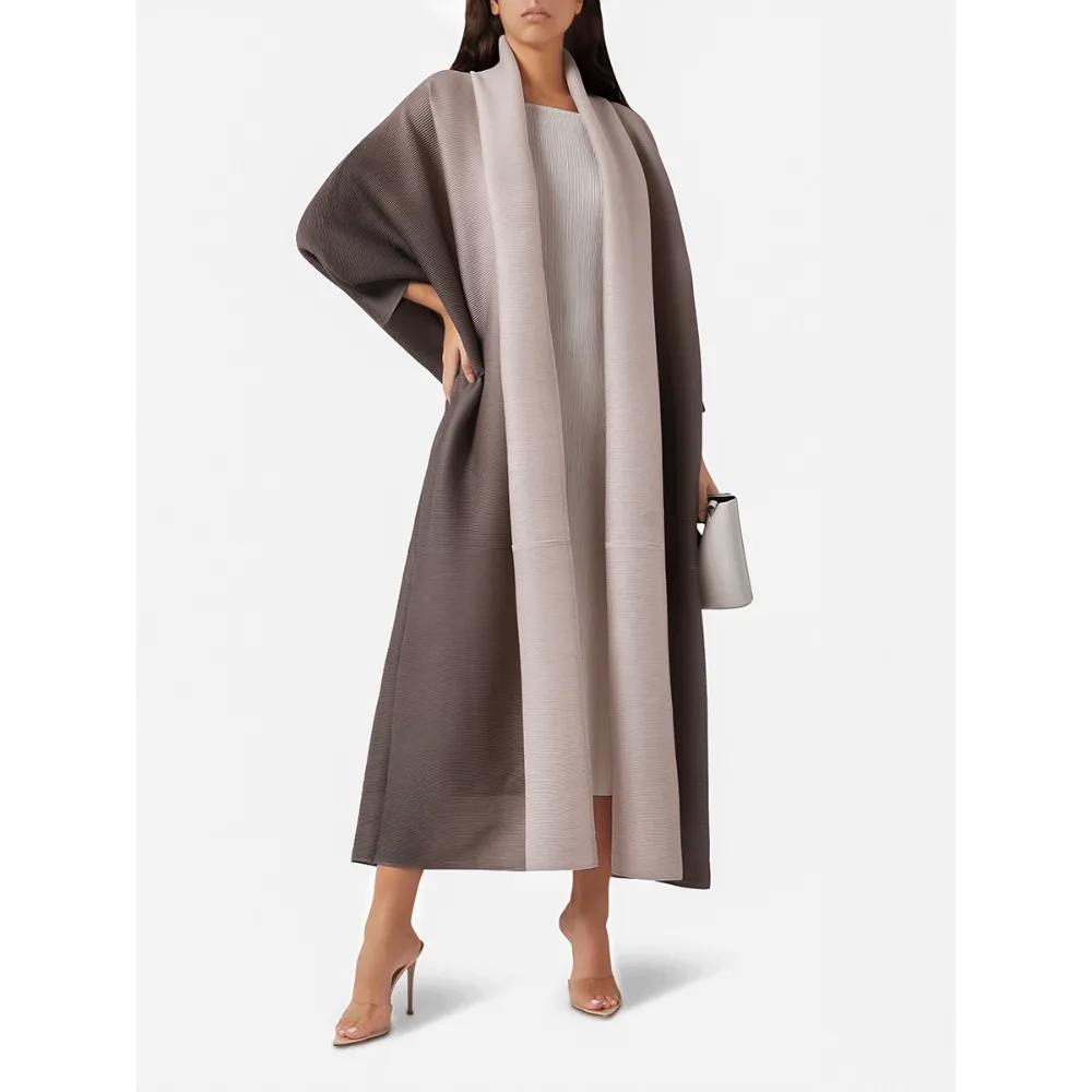 2025 Miyake Fold Risvolto Trench Ufficio Pendolarismo Stile Abbigliamento donna Donna musulmana Manica a pipistrello Casual Abaya Cardigan vintage