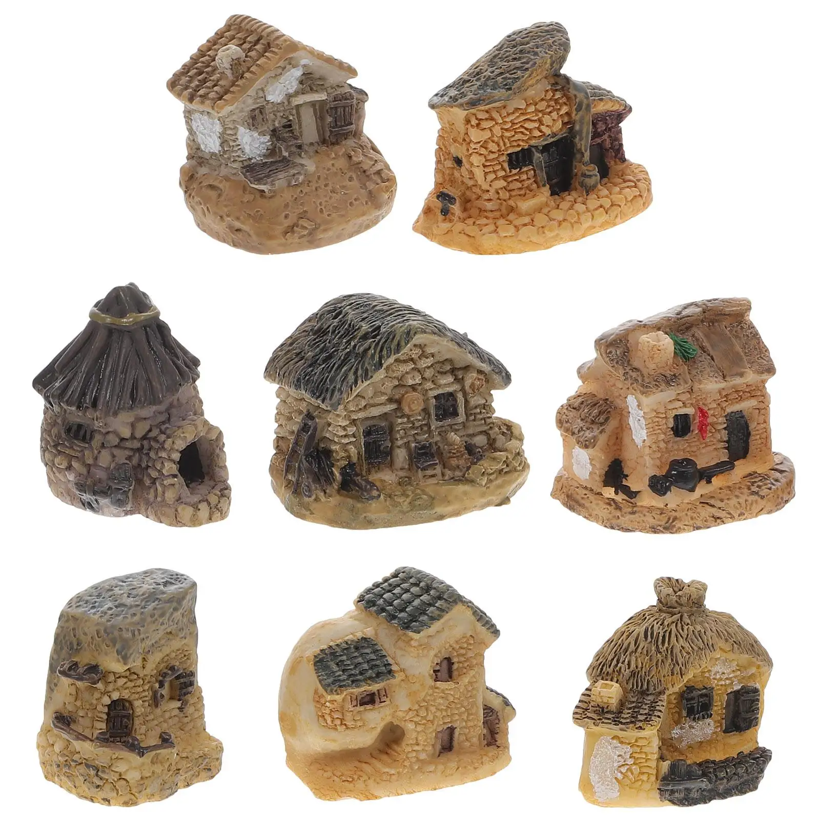 

8 Pcs Small House Ornaments Mini-landscape Tiny Houses Miniature Home Supplies Garden Decor Resin Decorative The