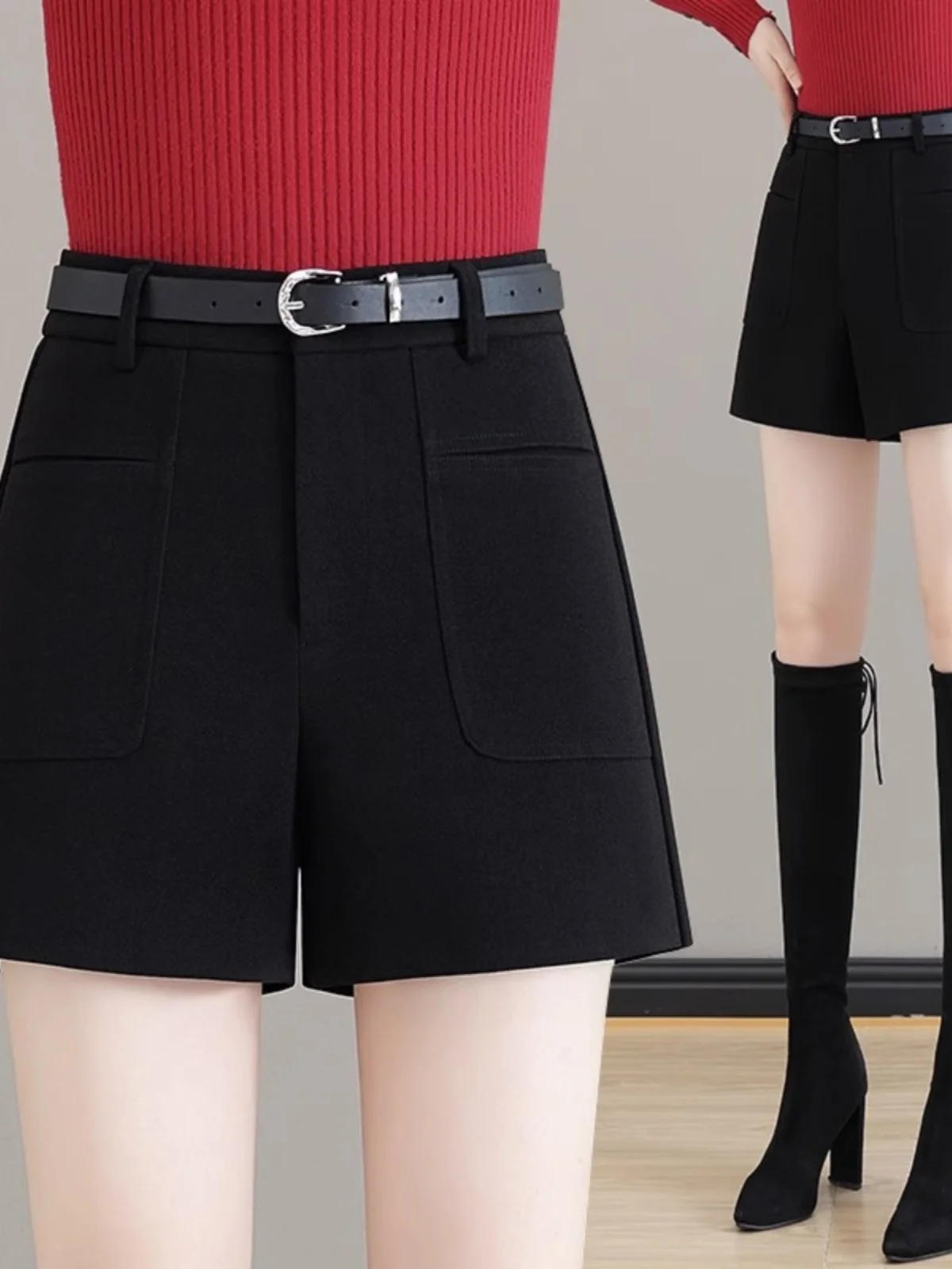 

Твидовые орты с высокой талией, женская повседневная верхняя одежда, осень-весна, новые асимметричные широкие брюки для поездок на работу