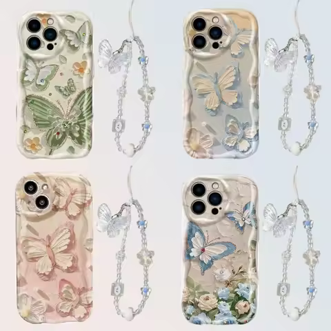Y2K Butterfly Bracelet Case For Xiaomi 11 Lite 14 POCO X7 M6 X6 M7 Pro X3 NFC F3 F7 Ultra cover Chain Soft Cute