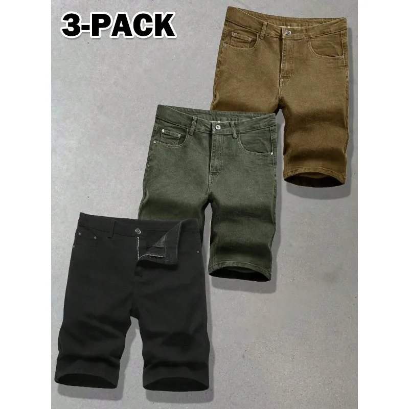 2026 Men 3-Pack Men's Casual Solid Color Summer Versatile Denim Shorts