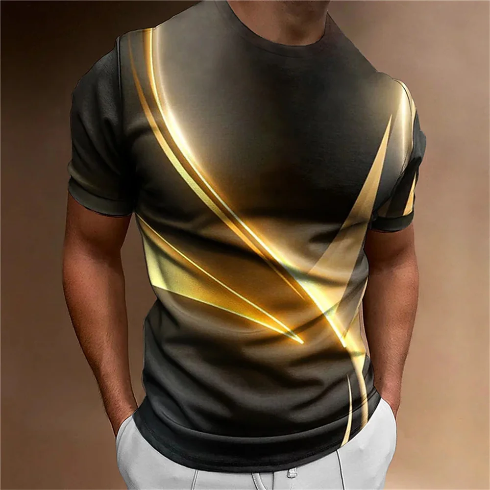 Men\'s T Shirt Curved Radiance Graphic 3D Printed T-shirts Casual Loose Short Sleeve Tees Oversized Men Clothing Tops Outdoor New