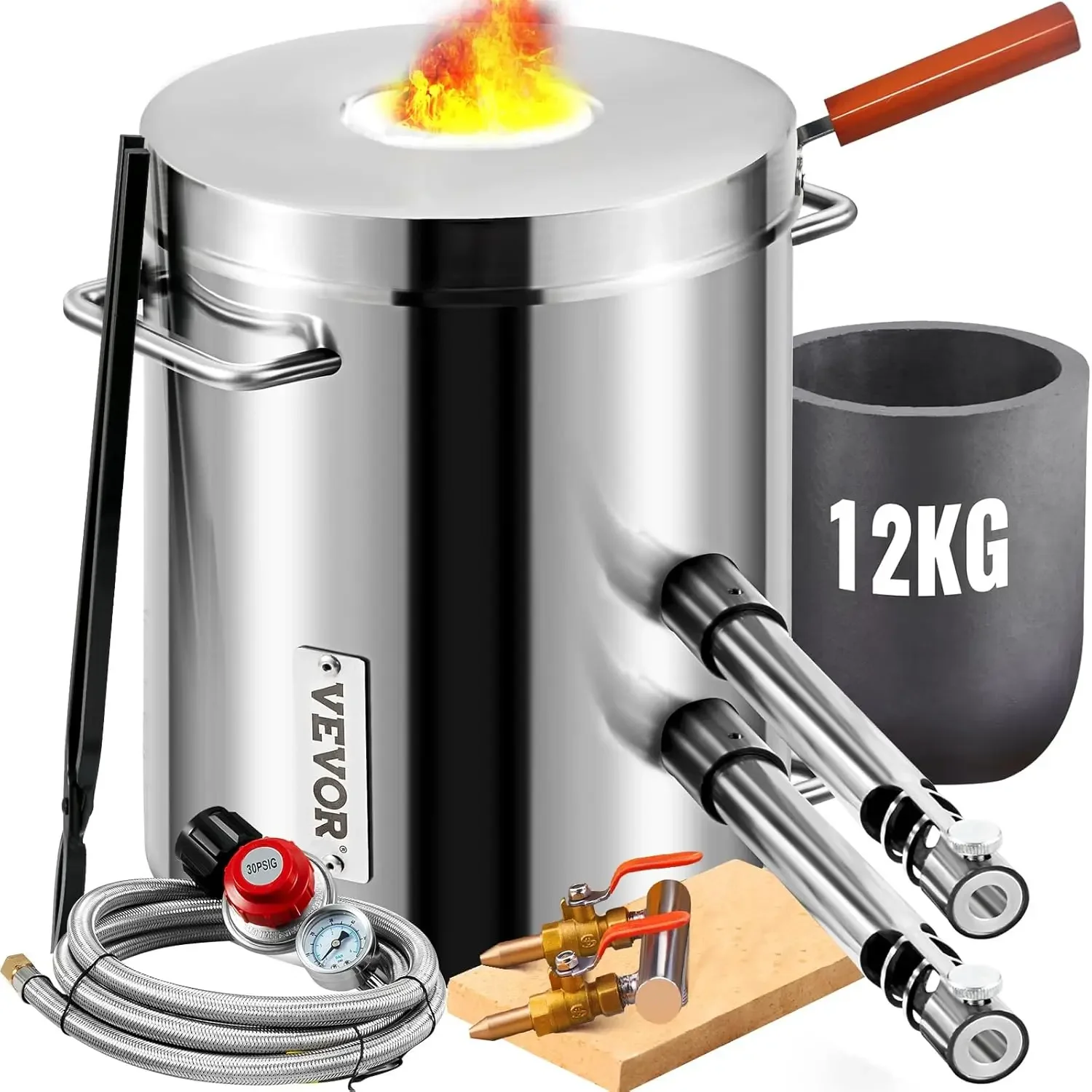 Propane Melting Furnace Kit Large Capacity Foundry Home, Blacksmithing Forge with Crucible & Tongs Kiln, Stainless Steel Smelter