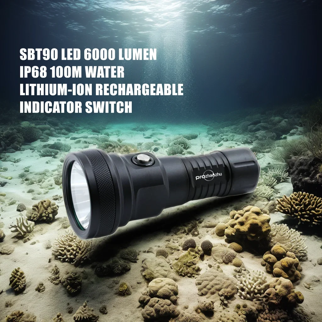 IP68 Waterproof SBT90 LED 6000 Lumens Diving Light 100M Scuba Underwater Flashlight 26650 Rechargeable Battery