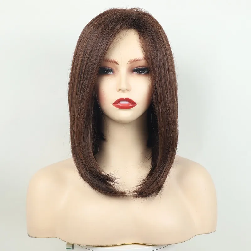 

Women Wig Natural Short Straight Hair Wigs Ladies Brown Full Wig+Wig Cap