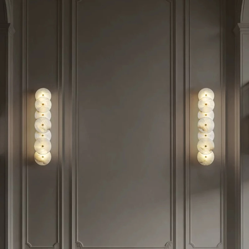 Retro Alabaster Wall Lamp Living Room Background Wall Light Hallway Bedroom Bedside French Natural Marble Wall Sconces