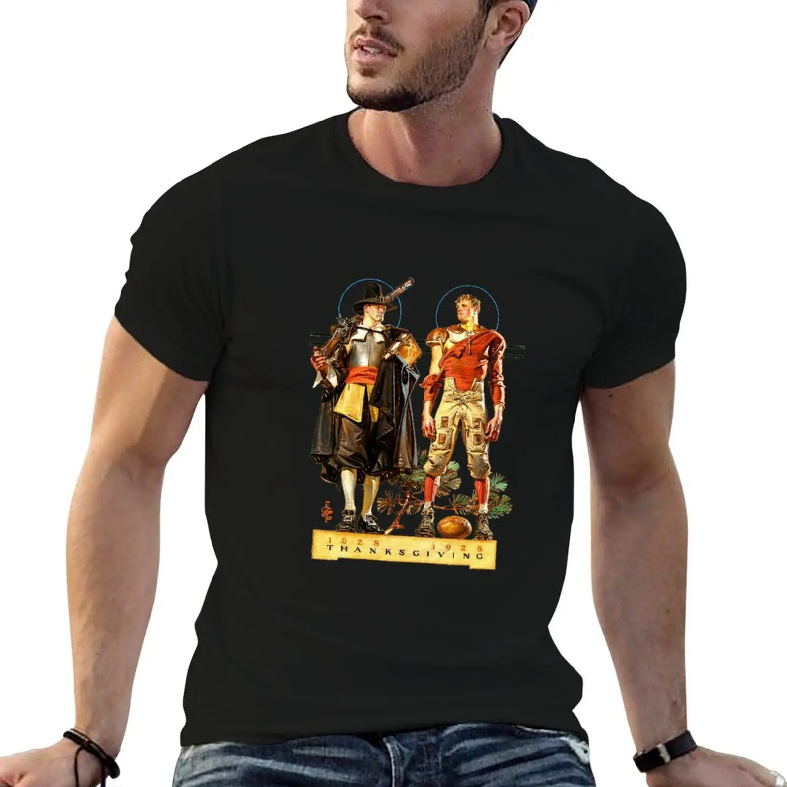 

JC Leyendecker Thanksgiving X Football Retro T-Shirt man t shirt cotton man graphic t shirt T-Shirt