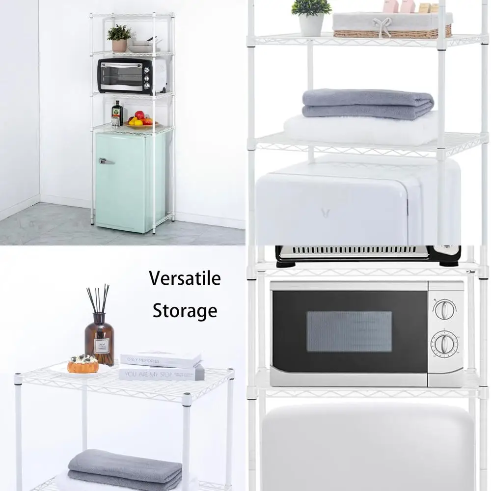 Adjustable 4-Tier Metal Mini Fridge Storage Rack - White, Ideal for Dorms, Kitchens, Offices