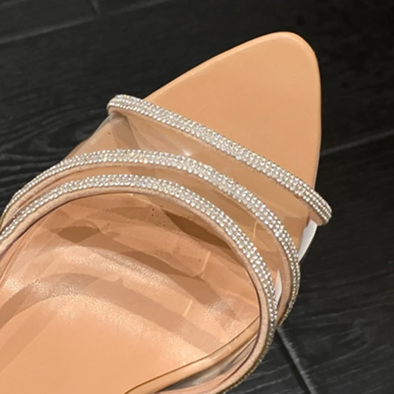 2024 Women Pumps Sandals Summer Slingback High Heels Rhinestones Elegant Pointed Toe Transparent PVC Party Wedding Shoes