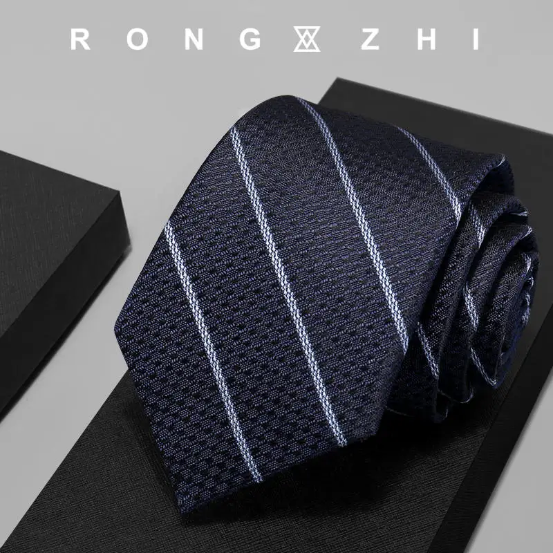 Guaranteed 100% Wool Lined Silk Tie for Men High Quality Fashion Business Dark Blue Stripe Width 8cm Gentleman Handmade Tie