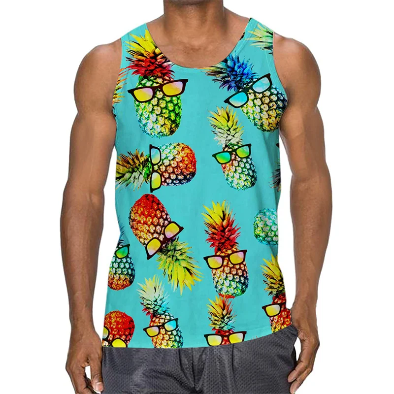 Tropics Pineapple Graphic Tank Top 3D Printed Quick Drying Gym Clothing Men Vest Sport Undershirt Streetwear Basketball y2k Tops