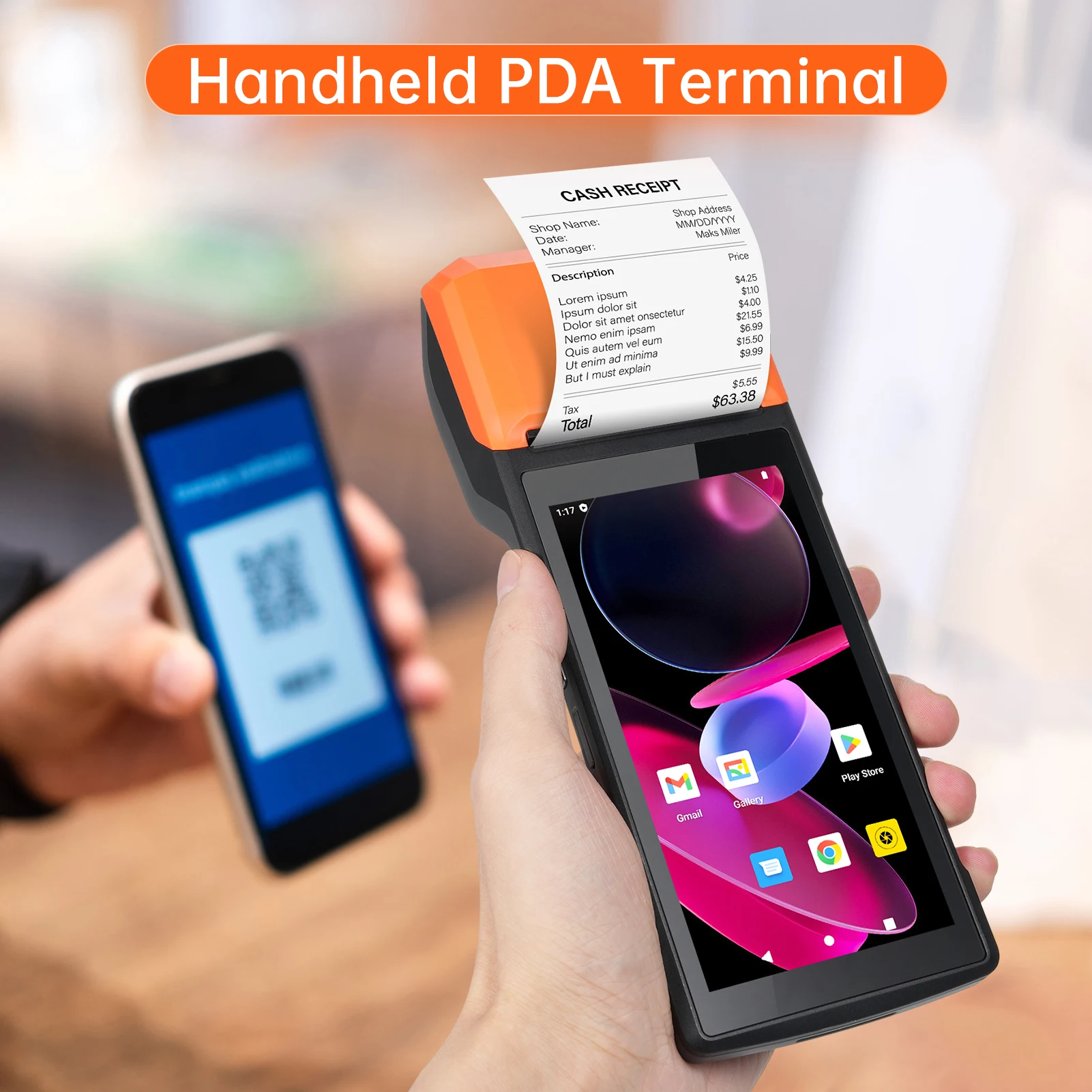 

Handheld POS Terminal 2D Barcode Scanner Data Collector Inventory Machine 4G WiFi BT Mobile Computer with 5.5" Touchscreen