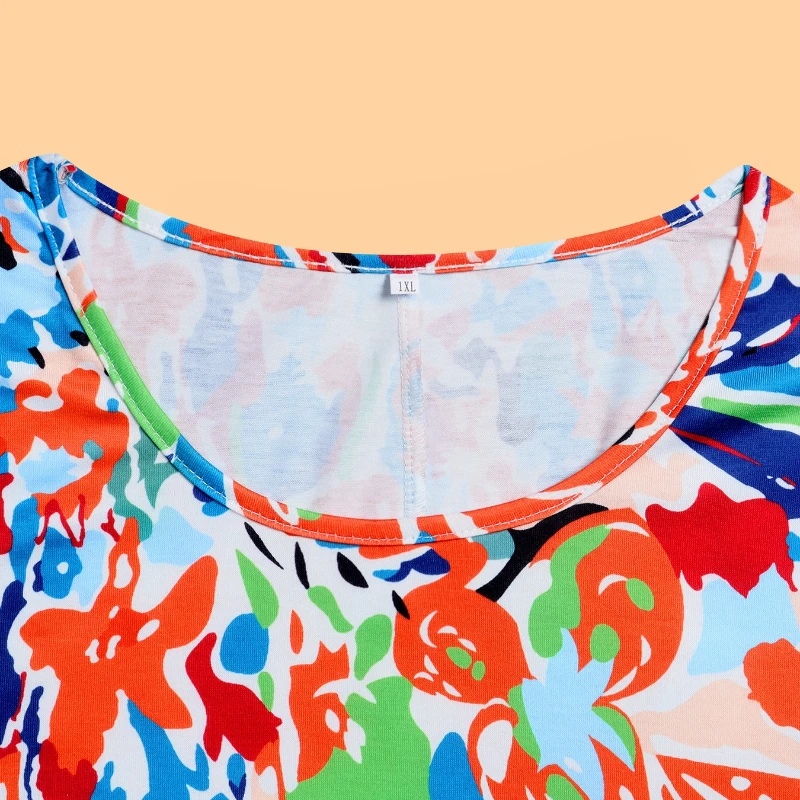 

Элегантное летнее мини-платье больших размеров с принтом для женщин, повседневное пляжное платье-сарафан с круглым вырезом и короткими рукавами, Vestidos