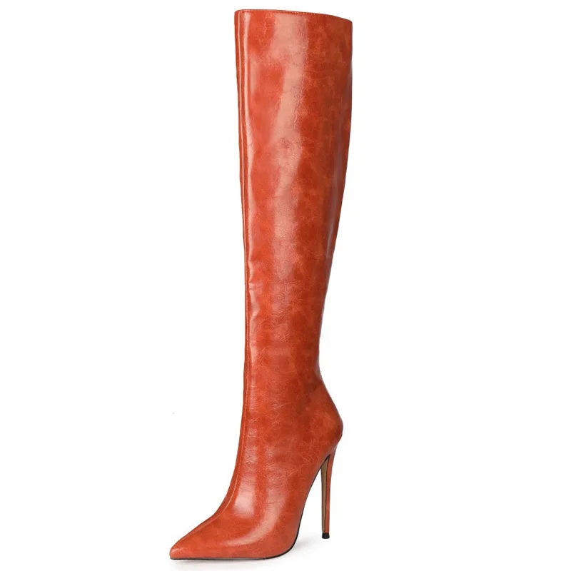 Point Toe Stiletto Mid Calf Long Boots Mix Color Women Shoes Ladies Color Block Geometric Print Heel Evening Club Party Wear