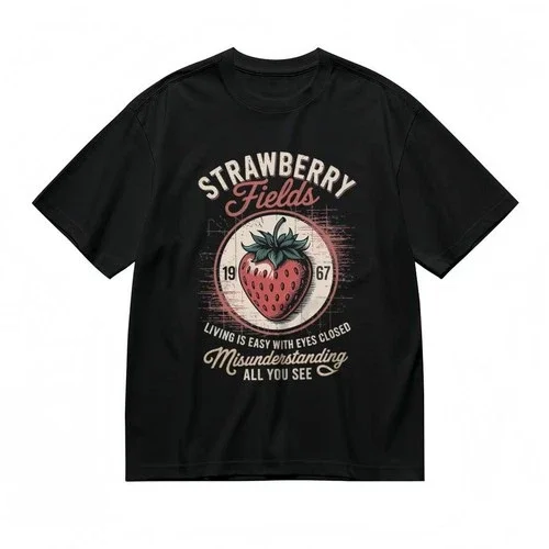 

Men's Fashion Comfortable Classic T-shirt Strawberry Vintage Theme Print Art Personality Street Fashion Casual Trend Top