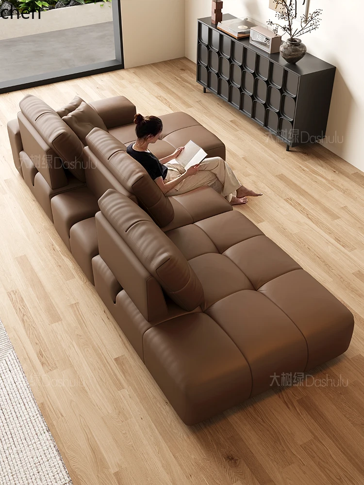 DSA minimalist pixel leather sofa adjustable backrest  L-shaped corner oversized sitting deep first-layer cowhide sofa