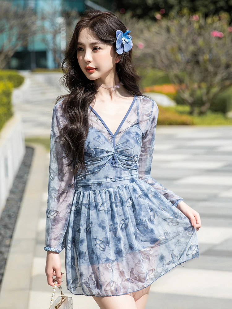 

Женский купальник больших размеров с длинным рукавом, термозащитный, для спа, скрывающий живот, консервативный стиль, солнцезащитный, для полных женщин