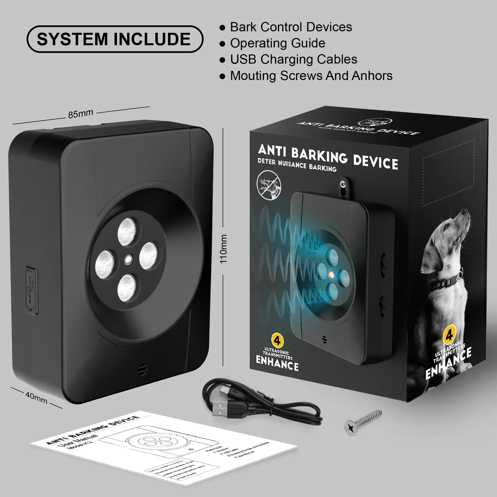 

New Outdoors Dog Repeller, Anti-barking Charging Self-recognition Ultrasonic Bark Stopper, Prevents Dog Barking Training Device