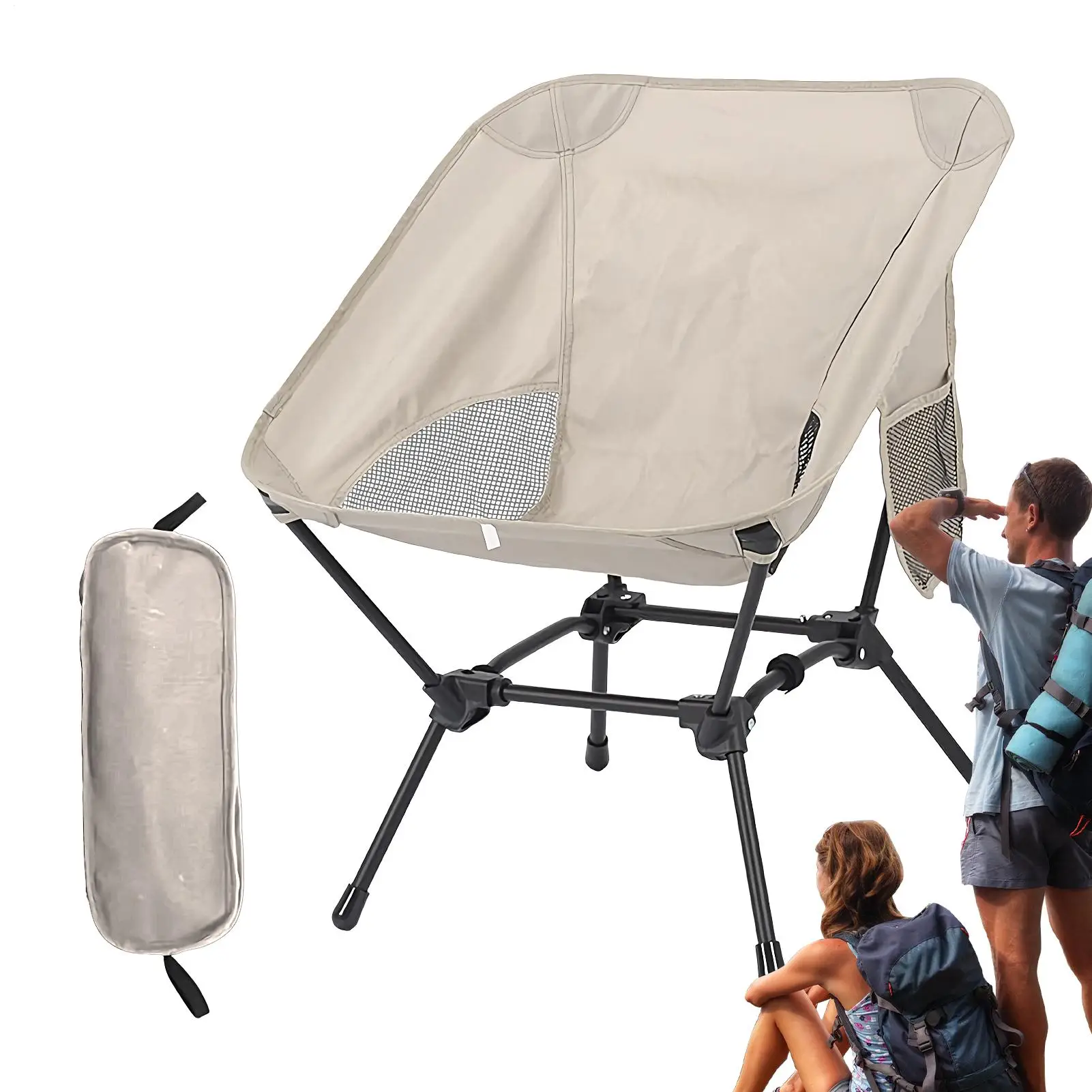 

Outdoor Folding Chairs For Adults Portable Fishing Seat Camping Chair With Side Pocket For Picnic Hiking Fishing Poolside Garden