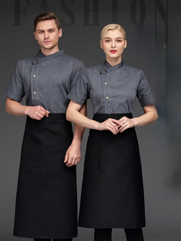 Groothandel Unisex Restaurant Uniform Bakkerij Food Service Korte Mouw Chef-Kok Uniform Kookkleding Bar Café Ober Kleding Vrouwen