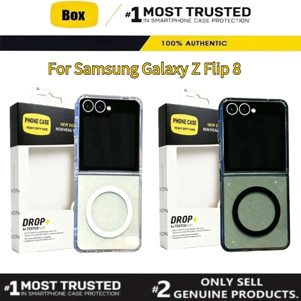 Symmetry Clear Glitter Ott-Box Magnetic Case for Samsung Galaxy Z Flip 8 7 FE 6 5 4 3 for MagSafe Wireless Charging Rugged Cover