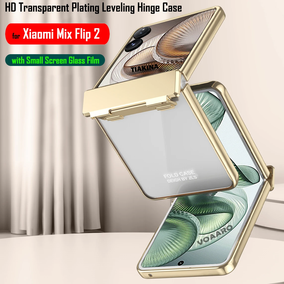 

Leveling Hinge Funda for Xiaomi Mix Flip 2 Case for Xiaomi Mix Flip 2 HD Transparent Plating Case with Small Screen Glass Film