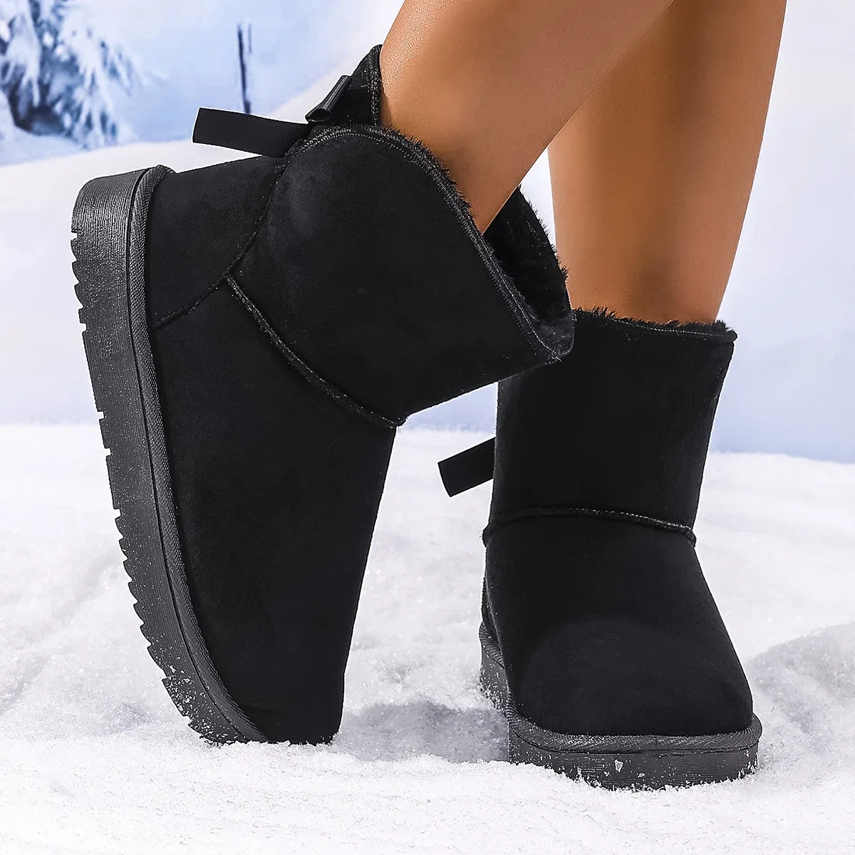 2025 Winter Thick Bottom Anti-Slip Warm Short Snow Boots Women's Fur Leather Integrated Heightening Cotton Boots Rubber Sole 55