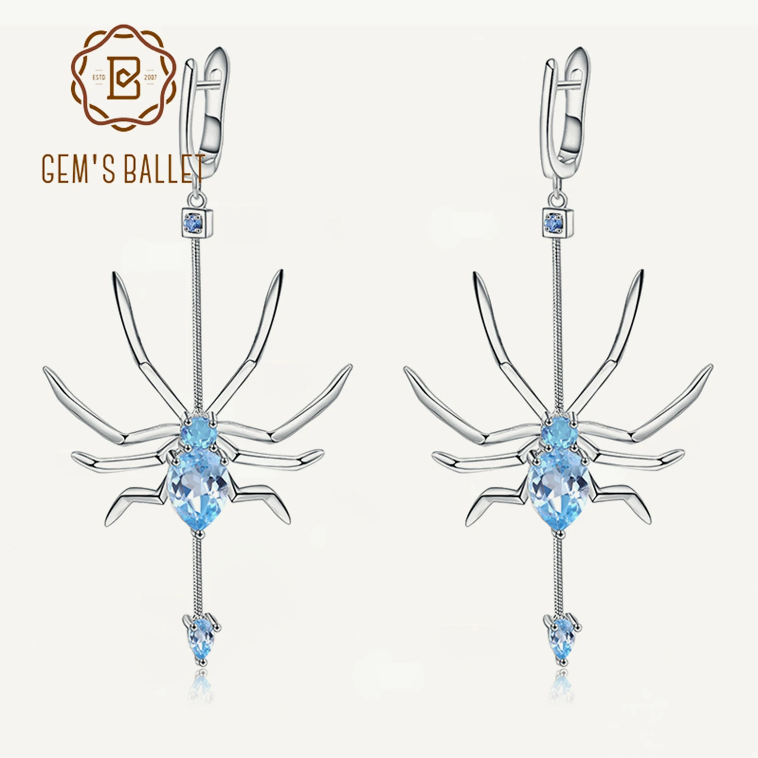 

GEM'S BALLET Natural Sky Blue Topaz Spider Drop Earrings 925 Sterling Silver Gemstone Punk Hyperbole Earrings For Women Party