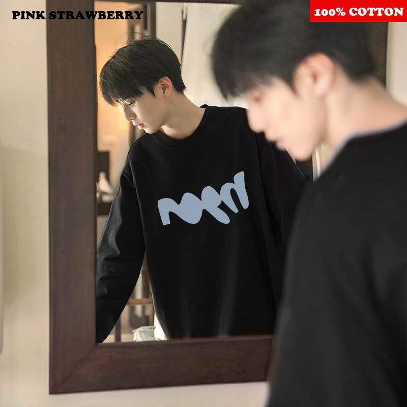 

100% Cotton American Retro White T-shirt Men Autumn 2025 New High quality Long sleeved T-shirt Casual Loose Y2k Top Men clothing