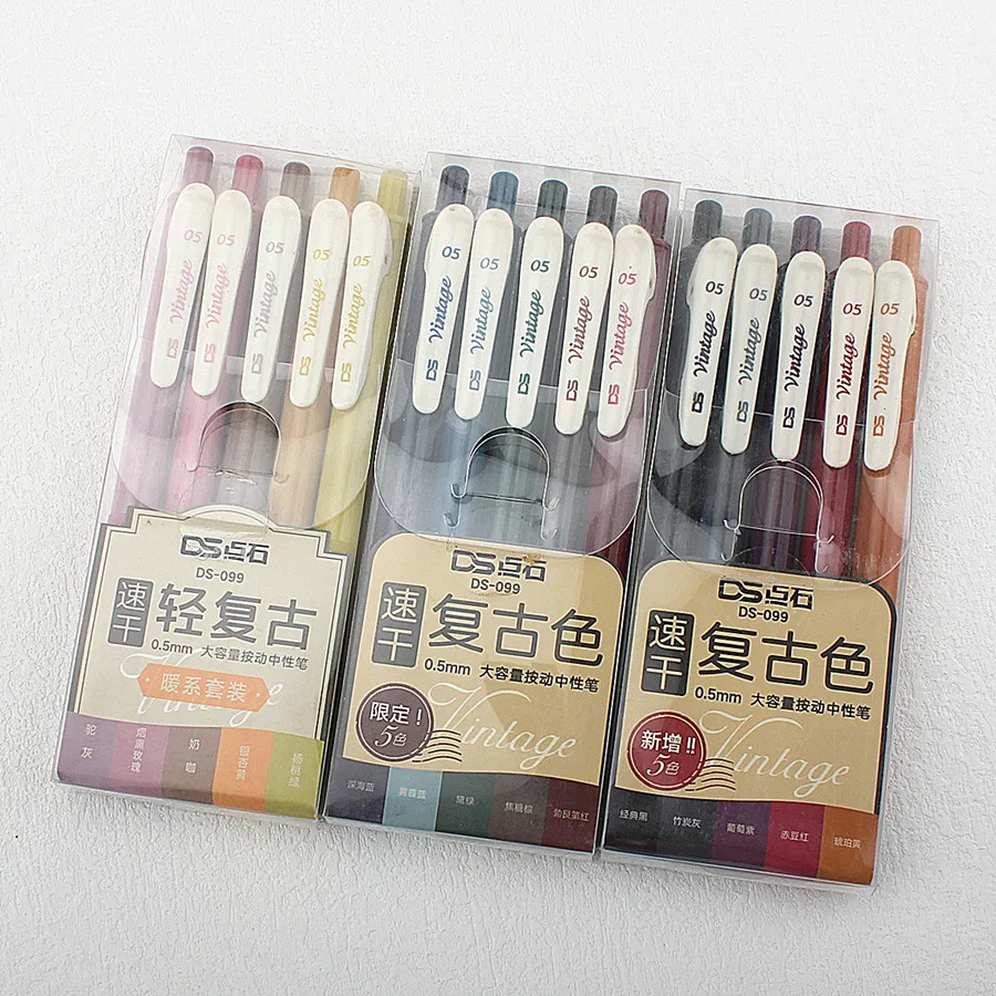 

5 упаковок выдвижных цветных гелевых ручек, быстросохнущие чернила, винтажная ручка 0,5 мм для планировщика, рисования, школьных канцелярских принадлежностей