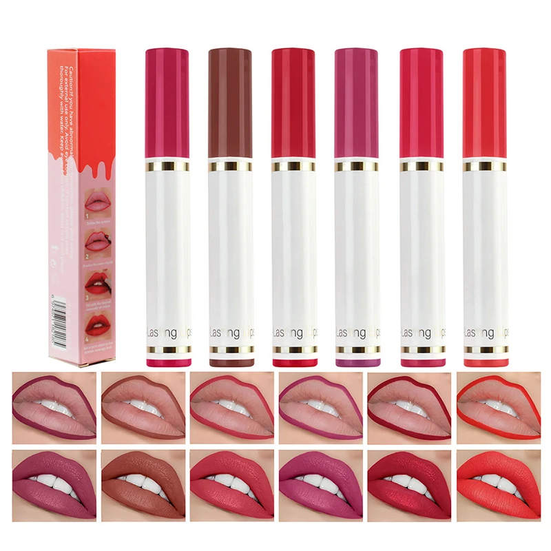 6 Kleuren Lip Tint Marker 2 In 1 Lip Liner En Stok Vloeibare Lippenstift Met Hoge Pigment Waterdichte Lichtgewicht Lipvlek Cosmetische