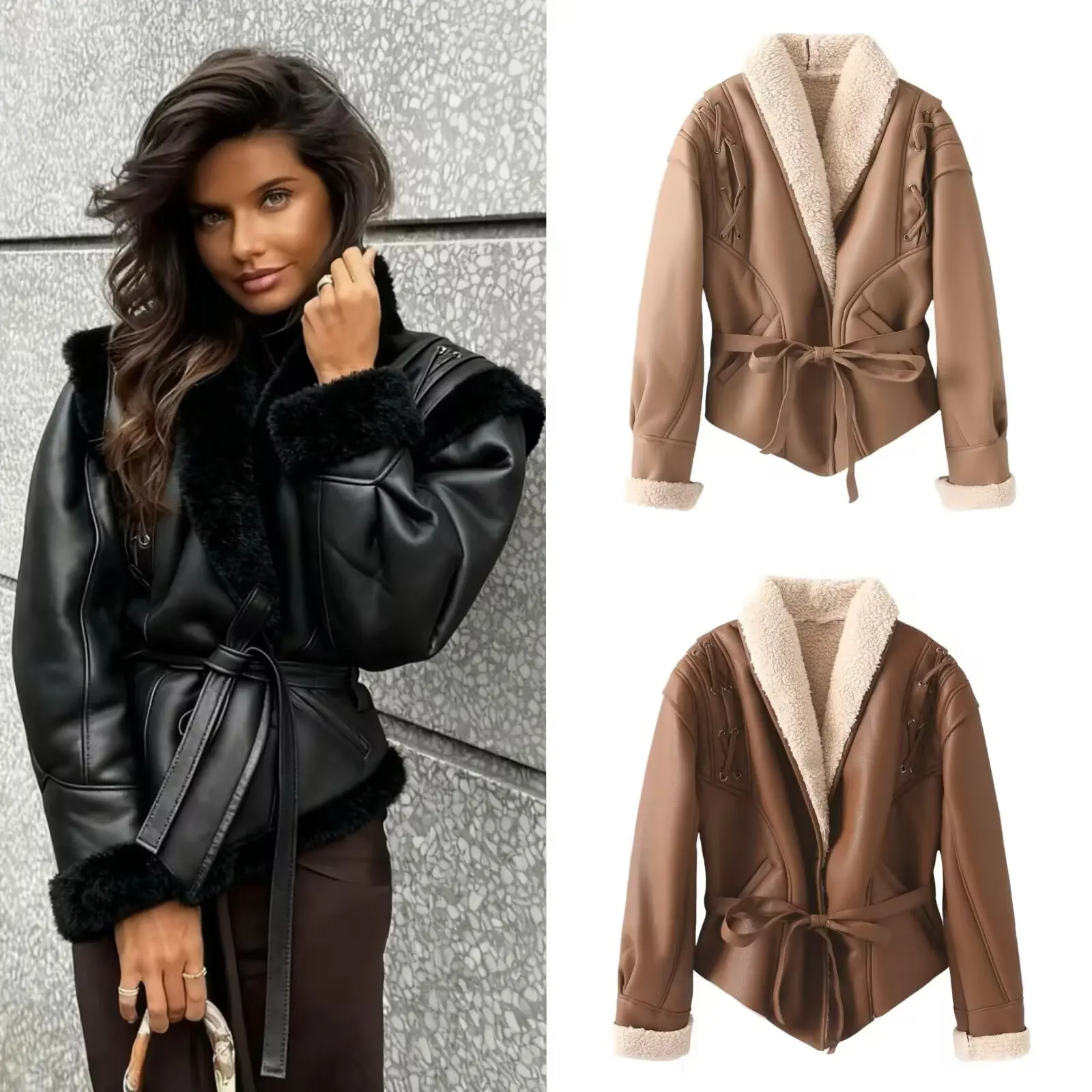 Jaet in pelliccia di agnello scamosciata Faionable con cintura Autunno Nuovo abbigliamento da donna Street Sle Fibra di poliestere Cappotto lungo caldo Sve ort