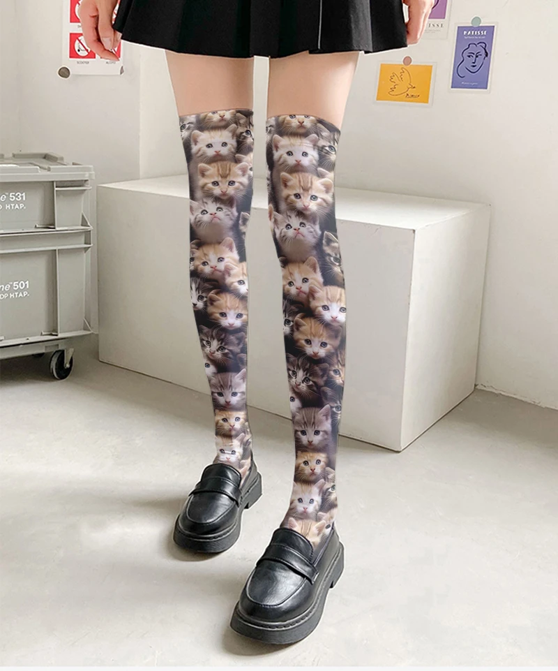 Kawaii cat printed thigh stockings ladies fashion sexy sweet stockings Halloween Cosplay high-quality over-the-knee stockings