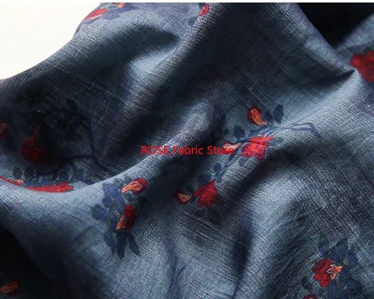 1 Meter Soft Thin Floral Printed Linen Fabric Summer Dress Hanfu Shirt Handmade Sewing Fabric