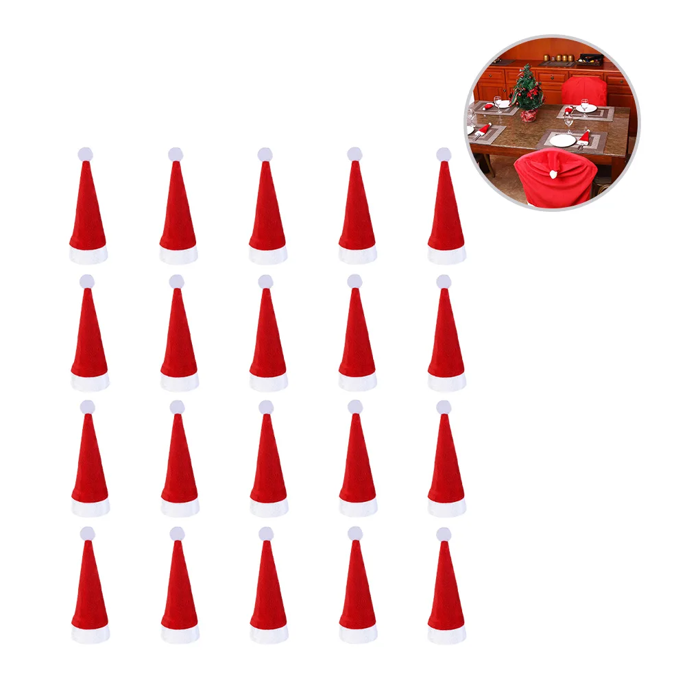 

20Pcs Christmas Caps Cutlery Holder 12x6cm Fork Spoon Pocket Tableware Decoration Christmas Supplies Fork Spoon Pocket