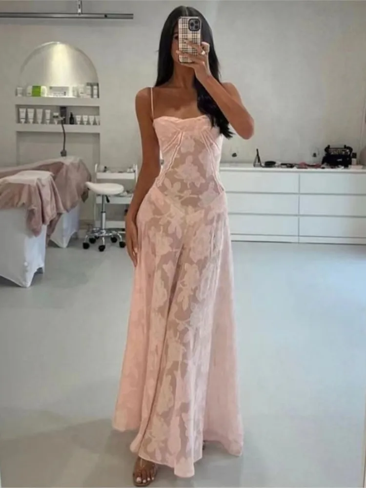 2023 Sommer neue Kleider für Frauen Spaghetti träger Spitze aushöhlen niedrig geschnitten sexy a-lin langes Kleid Strand urlaub Mode Vestidos