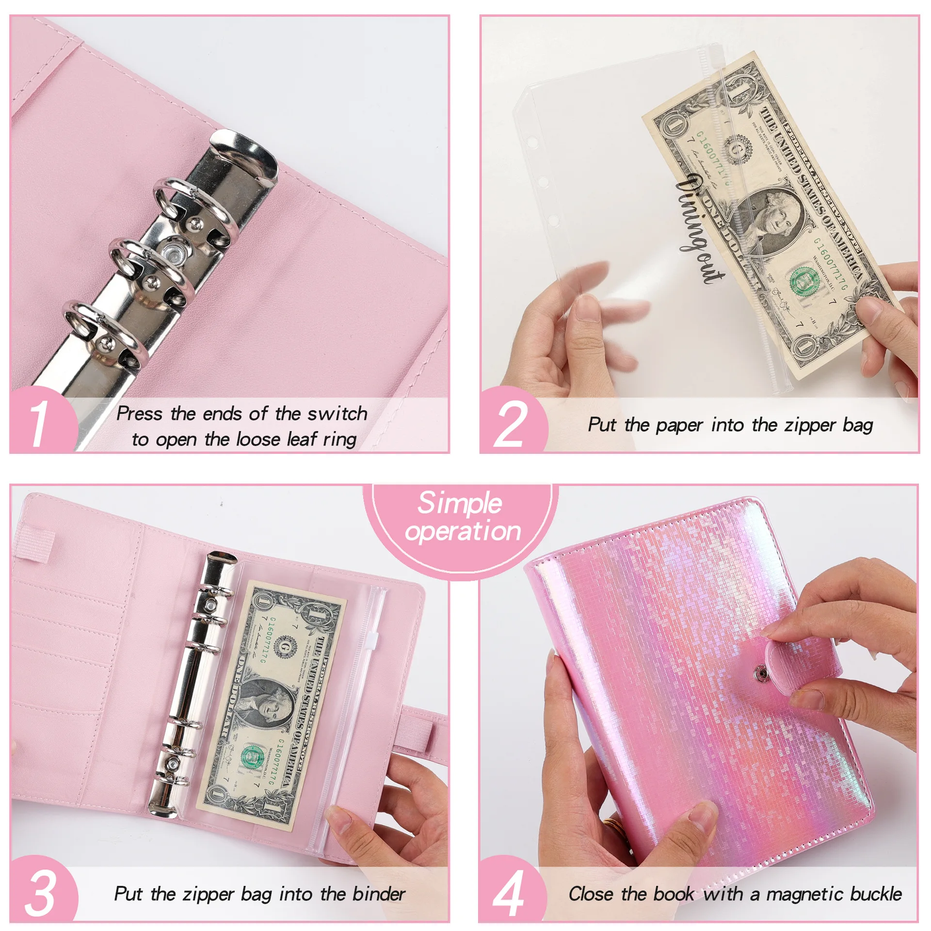 A6 Budget Binder with Cash Envelopes & Budget Sheets,Premium Leather Budget Binder Planner Organizer,Money Saving Binder Wallet