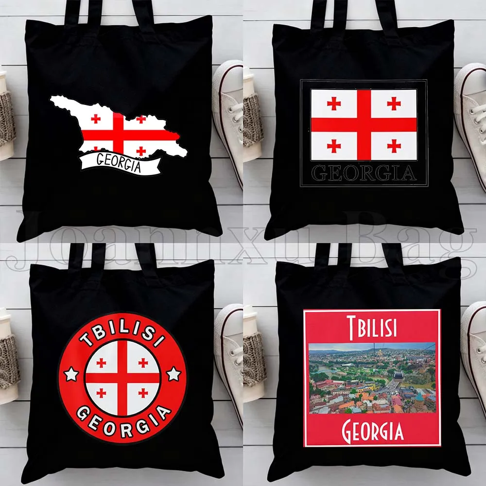 

Tbilisi Georgia Country Flag Map Gifts Shopper Harajuku Canvas Tote Bags Cotton Reusable Grocery Bag Shopping Casual Handbags